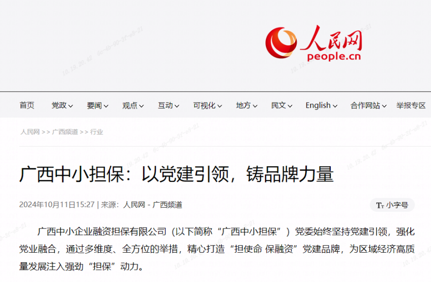人民網(wǎng)| 廣西中小擔(dān)保：以黨建引領(lǐng)，鑄品牌力量